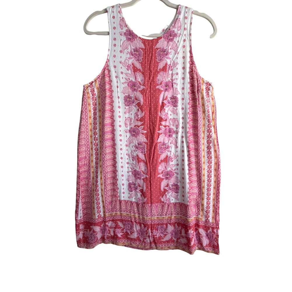 Aeropostale Pink Floral Paisley Lace Up Back Boho Mini Dress Womens Large